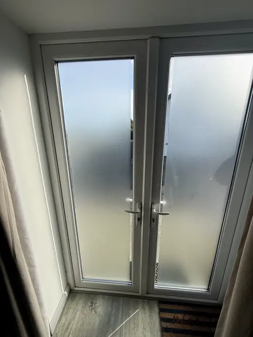 Frosted privacy window film on French doors